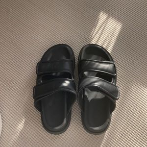 Black HM Faux Leather Slides